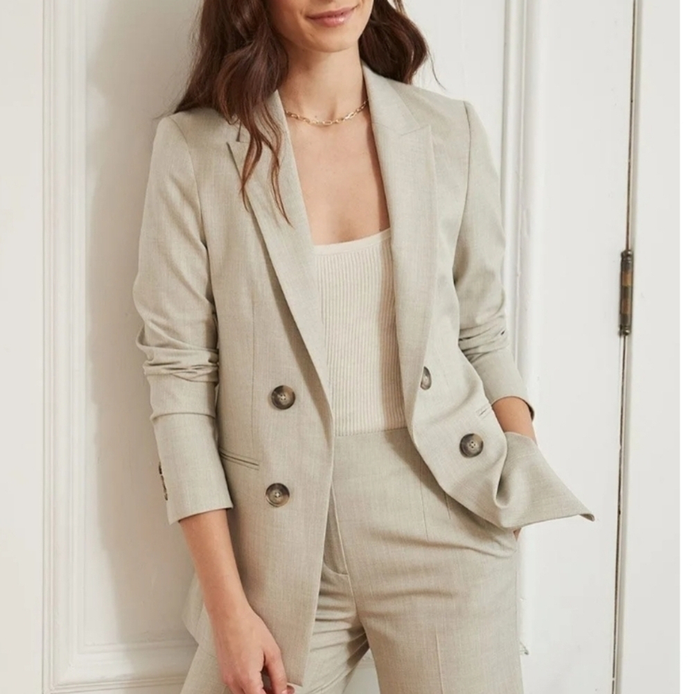 RW&CO Open Double-Breasted Textured Linen-Look Blazer